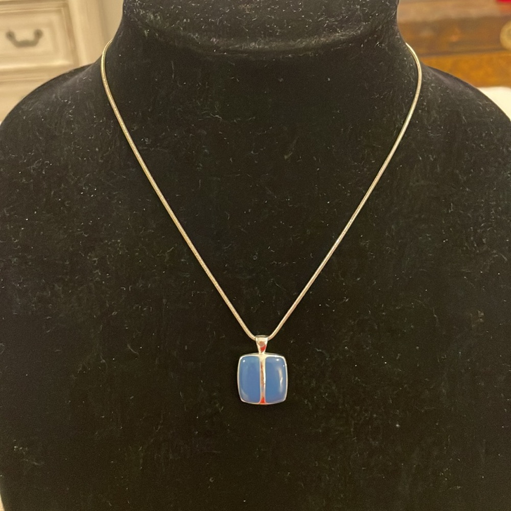Vintage Silver Tone Reversible Square Pendant Bla… - image 2
